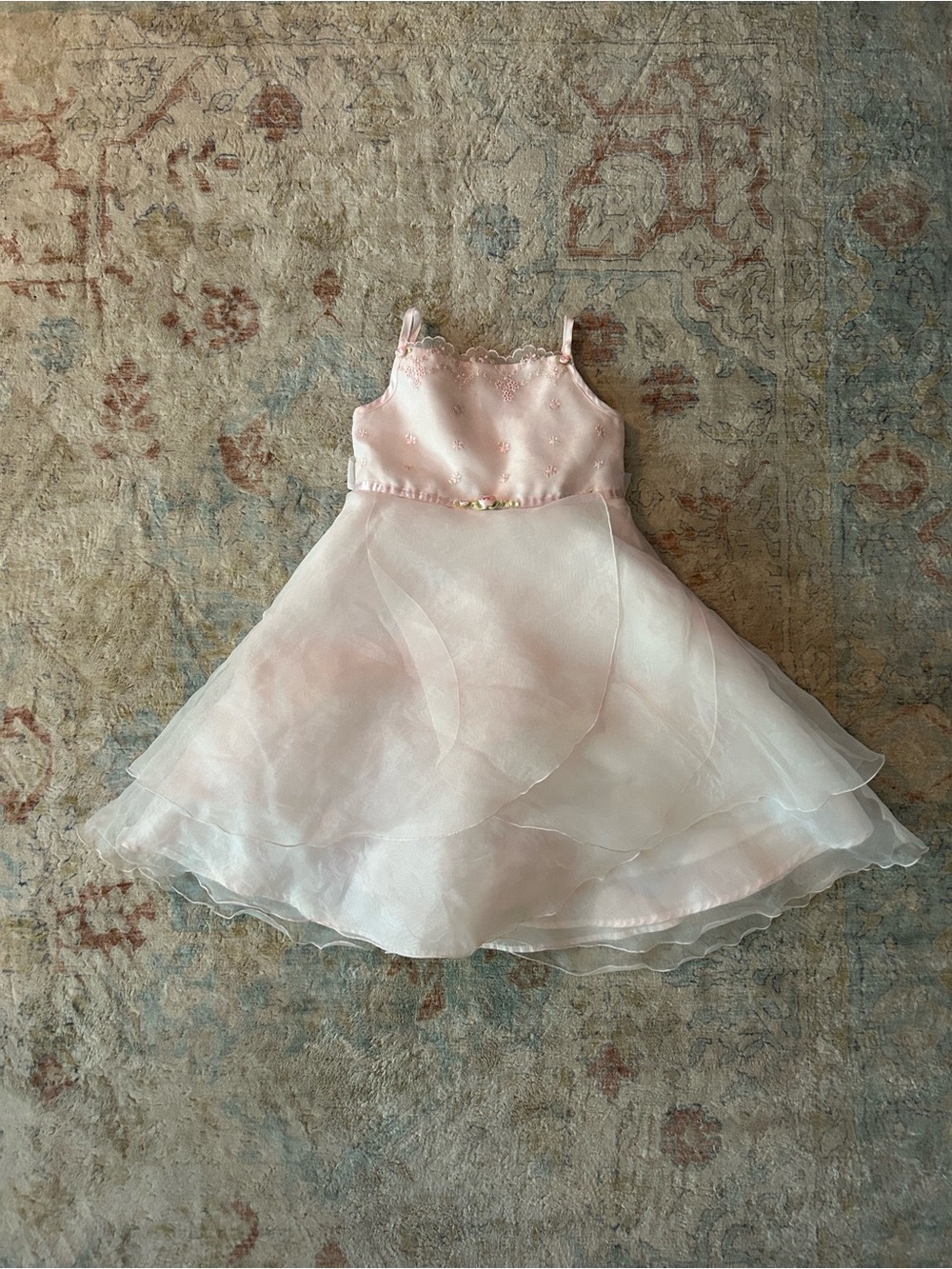 Sleeveless Light Pink Organza Girls Formal Dress with Layered Skirt